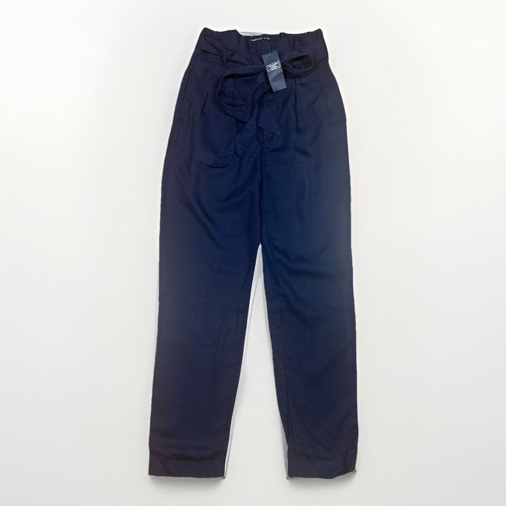 Abercrombie & Fitch Paperbag Waist Pants High Rise Navy Blue Trousers Size XXS